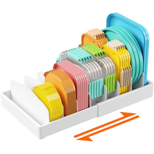 Lifewit Porta Coperchi Espandibile 25-44 cm, Scolapiatti Salvaspazio con 8 Divisori Regolabili, Portacoperchi Contenitori da Cucina per Cassetto, Grande Divisorio per Piatti e Credenze, Bianco