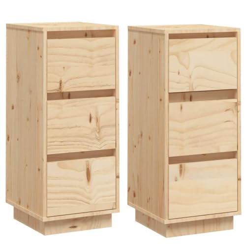 vidaXL 2X Sideboard mit 3 Schubladen Kommode Anrichte Schrank Beistellschrank Mehrzweckschrank Schubladenschrank 32x34x75cm Massivholz Kiefer