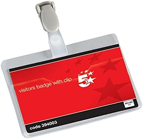5 Star Office Name Badges Visitors Landscape with Plastic Clip 60x90mm (Pack 25), Transparent