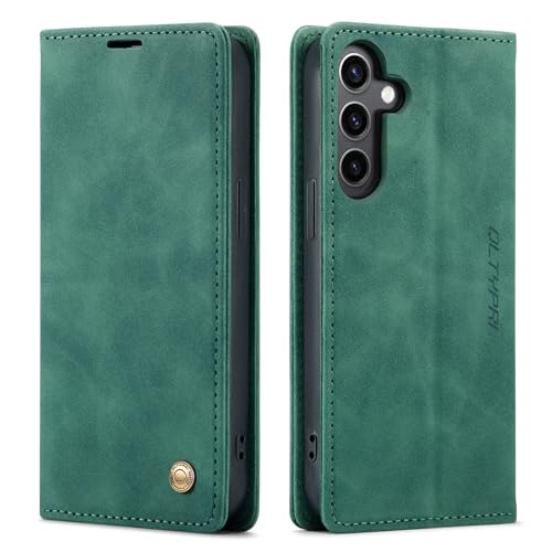 QLTYPRI Case for Samsung Galaxy A16 4G/5G, Vintage PU Leather Wallet Case Card Slot Kickstand Magnetic Closure Shockproof Flip Folio Case Cover for Galaxy A16 5G / A16 4G - Green