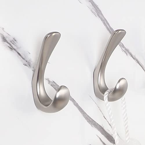 Metaliby 2 Pack Towel Hooks for Bathrooms Wall Mounted Brushed Nickel Bathroom Hooks for Towels Robe & Towel Hook for Wall Modern Bath Towel Hook