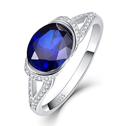 Bonlavie 2Ct Oval Cut Created Sapphire Ring For Women 925 Sterling Silver Blue Sapphire Ring Paved White Cubic Zirconia Engagement Wedding Band Ring For Women Size 8 #TOP28