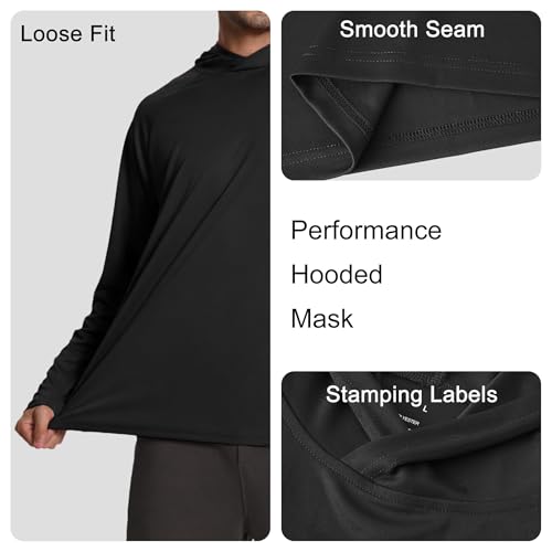 HovSiyla 5 Pack Mens Fishing Hoodie UV Sun Protection Shirts UPF Rash Guard Long Sleeve Shirts Hiking Performance Mesh Face Mask Top Black Grey White Navy Red Small by HovSiyla - Used condition - Image 7