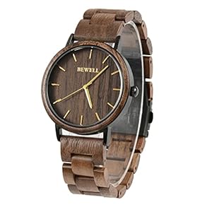BEWELL Men’s Handmade Wooden Wrist Watch Fashion Minimalist Slim Analog Quartz Watch for Men