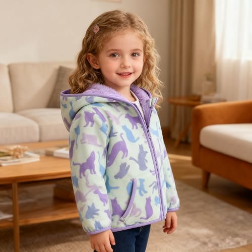 Feidoog Toddler Fleece Jacket Baby Boys Girls Hooded Zipper Long Sleeve Thick Warm Outerwear,Purple Cat,3-4T
