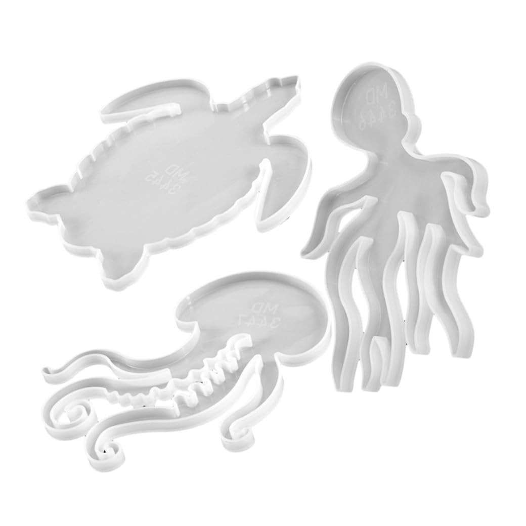 12 Piezas Molde de Silicona Flexible para Manualidades DIY de Moldes Animales Marinos Medusa Octópodo Tortuga Antideslizante y Reutilizable para Epoxi y Decoración Artística