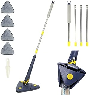 Rotatable Adjustable Cleaning Mop, 85 Inch LongHandle 360° Triangle Baseboard Wall Cleaner with Extension Pole 40" to 85", 4 Washable Pads, Wet Dry Shower Scrubber for Ceiling/Wall/DustClean