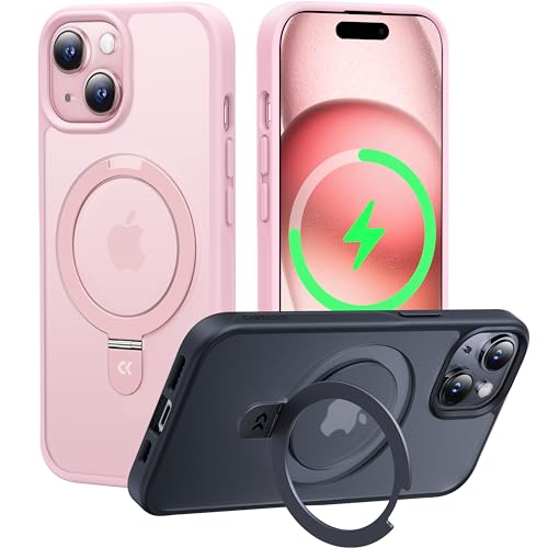 CASEKOO Designed for iPhone 15 Case with Magnetic Invisible Stand [Military Drop Protection] [Compatible with MagSafe] Shockproof Slim Translucent Matte Case 6.1 Inch, Pink