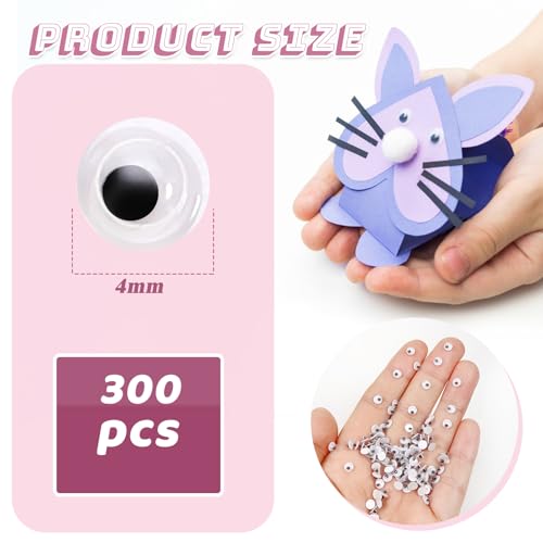Image of TOAOB 300pcs 4mm Plastic Mini Wiggle Googly Eyes Self Adhesive White | Round Small Eyeballs, Sticker Eyes, DIY Arts Crafts, Scrapbooking, Accessories