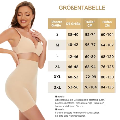 SIMIYA Bauchweg Unterhose Damen Hohe Taille Shapewear Nahtlose Miederhose mit Bein Figurenformend Miederpant Baumwolle Unterwäsche Hose unter Kleid Kurze Shorts(Beige, L)
