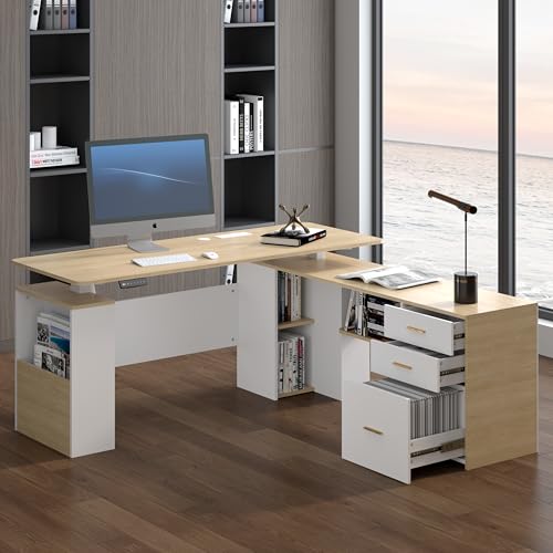 JOMEED 63 L-Shaped Electric Standing Desk with Storage