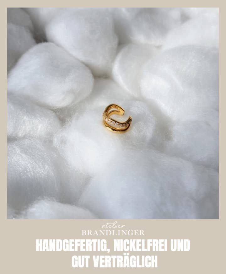 Brandlinger ® Ear Cuff Silber 925 (1 Stück). Ohrklemme geschwungen. Schmuck Damen vergoldet mit 18 Karat (Silber und Gold) für Frauen und Mädchen. Durchmesser Ear Cuff 12mm.