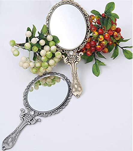 Sehamano Vintage Hand Mirror With Embossed Rose On The Back Handheld Makeup Beauty Metal Mirror Compact Purse Small Mirror (Tin (Matt Silver)) #TOP6