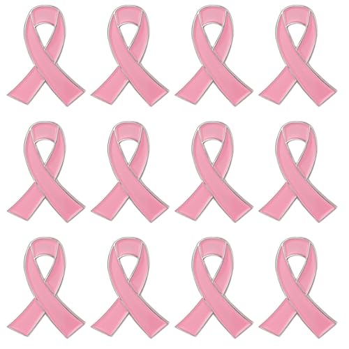 BCHKO Set da 12 spille con fiocco rosa, spille per sensibilizzazione sul cancro al seno, spille con spilla, regali per donne con cancro al seno, metallo