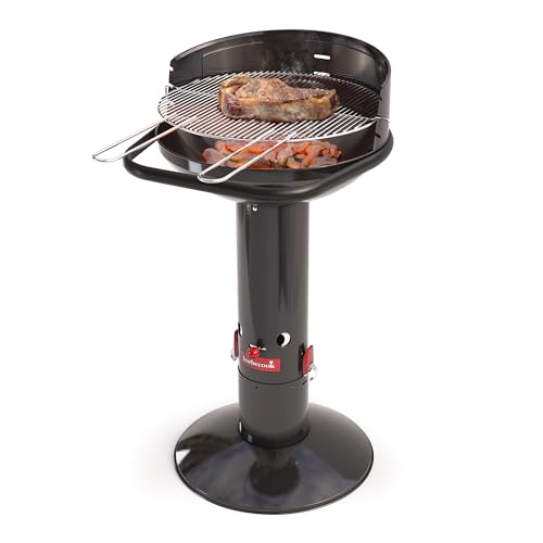Barbecook Holzkohlegrill BBQ mit Windschutz, Säulengrill rund Standgrill mit Quick-Start und Quick-Stop, höhen-verstellbar 99cm hoch, Grillrost Ø47,5-cm, rund