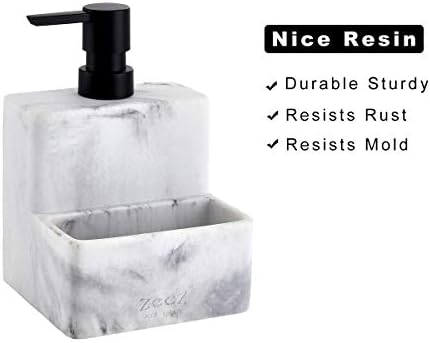 zccz Soap Dispenser with Sponge Holder, Marble Look Liquid Hand and Dish Soap Dispenser Pump Bottle and Sponge Holder 2 in 1 for Kitchen Sink Bathroom Counter Storage and Organization