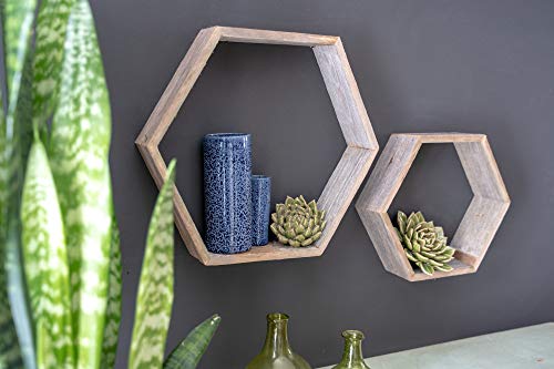 Barnwoodusa Hexagon Floating Shelves Set Of 3 | Rustic Farmhouse Reclaimed Wood Honeycomb Shelves | Wall Hanging Octagon Shelves | Naturally Weathered Gray #TOP6