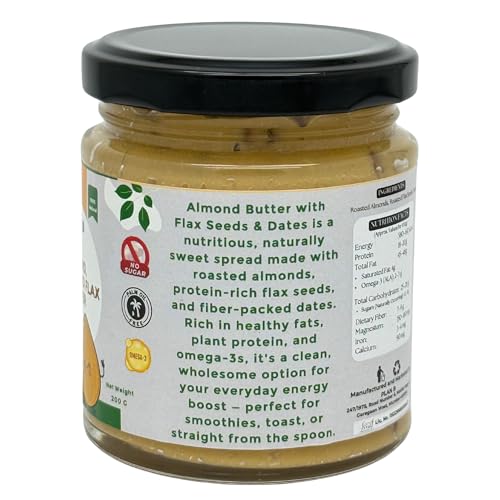 Image of Plan B Almond Butter with Flax Seeds & Dates | 200g Jar | Naturally Sweetened Nut Butter | High Protein | No Added Sugar | Dairy-Free | Gluten-Free Spread