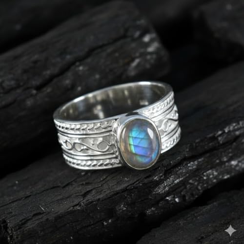Image of 55Carat Choose Your Color Genuine Gemstone Sterling Silver Ring Band Vintage Handmade Jewelry Sizes 5-12