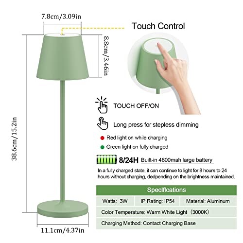 Ralbay Modern Led Cordless Table Lamp,4800Mah Rechargeable Battery Desk Lamp,Aluminum Material Shell,Ip54 Waterproof Outdoor Cordless Dimmable Table Lamp,For Bedroom,Coffee Table,Restaurant (Green) #TOP2
