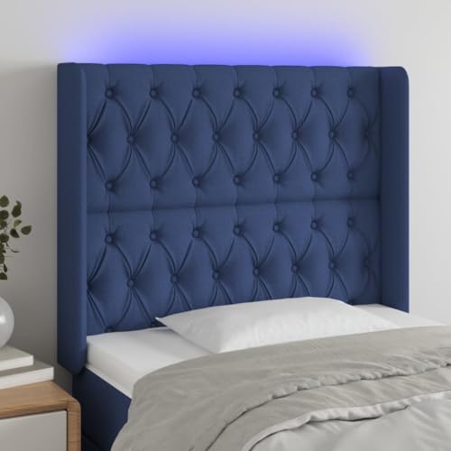 KATERYY Cabecero con LED de Tela Azul 103x16x118/128 cm,Cabecero con LED Ajustable Azul Elegancia y Comodidad para tu Dormitorio Cabeceros, pies de Cama