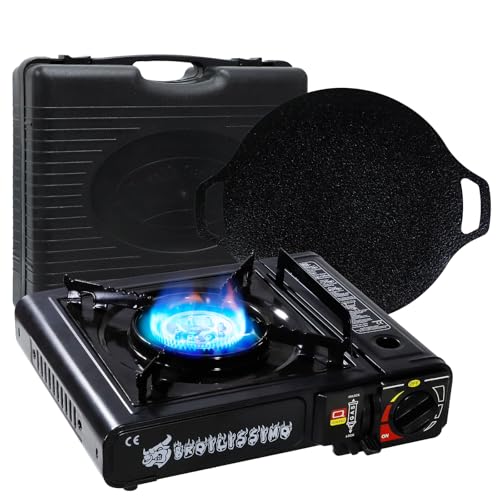 CCLIFE Campingkocher Gaskocher Camping neueste Sicherheitsprüfung 2024, 1-flammig mit Tragekoffe, Gasherd camping mit Piezozündung für Gaskartuschen MSF-1a 227g