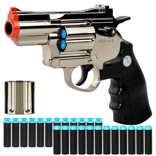 Toy Gun Foam Blaster Soft Bullet Toy Revolver, EVA Safety Soft Bullets Educational Shooting Game Toys,a Surprise Gift for Boys Teens Birthday Christmas（Electroplated Silver）