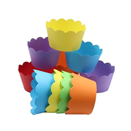 Mybbshower 36 Count- Solid Bright Colors Scalloped Cupcake Wrappers for Anniversary Birthday Party Table Decoration