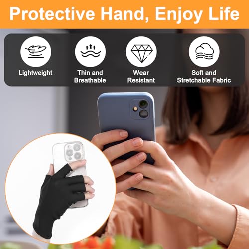 DOPENSPI 6Paar Halbfinger Handschuhe, leichte Halbfinger Slip Atmungsaktive Fingerlose Arbeitshandschuhe, Sporthandschuhe Anti UV Schutz für Radfahren, Sport, Motorradfahren, Angeln(Schwarz)