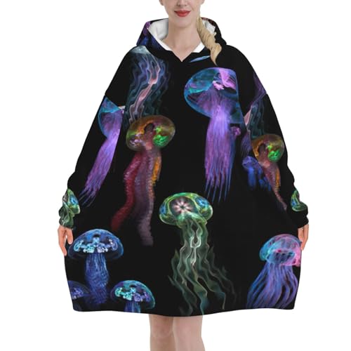 Couverture à capuche méduse flanelle chaude sweat géant imprimé à manches