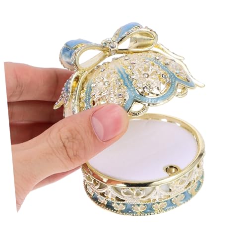 Boîte à bague émaillée et coffret à bijoux rétro en métal doré