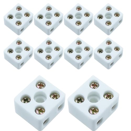TAODAN 10PCS 21.5x19.5x14mm 25A 380V High Temperature Ceramic Connector 2 Way High Frequency Ceramic Terminal Block Bidirectional 5 Hole Ceramic Terminal Block for Wire Cable Connection