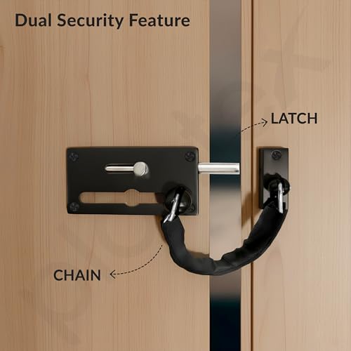 Image of Plantex Door Chain with Baby Latch /Door Chain Lock for Main Door /Latch Lock for Door /Heavy Duty Door Safety Guard Lock for Home, Hotel & Office Security - Pack of 1 (DTK-294-Black)