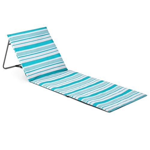 Trail Beach Mat With Adjustable Backrest, Folding Sun Lounger, Lightweight Portable Sunbathing Recliner with Pocket and Carry Handle
