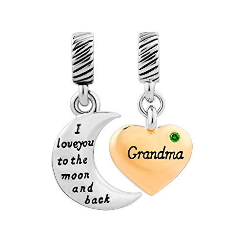 Heart of Charms Heart I Love You to The Moon and Back Charms Grandma Charms Nana Charms Beads for Bracelets (May-Green)