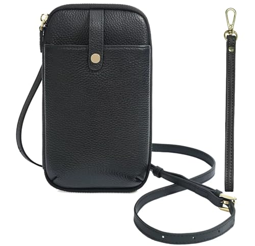 Genuine Cowhide Leather Small Crossbody Bags for Women, Smart Design Phone Bag Wristlet Wallet With Card Slots & 2 Straps