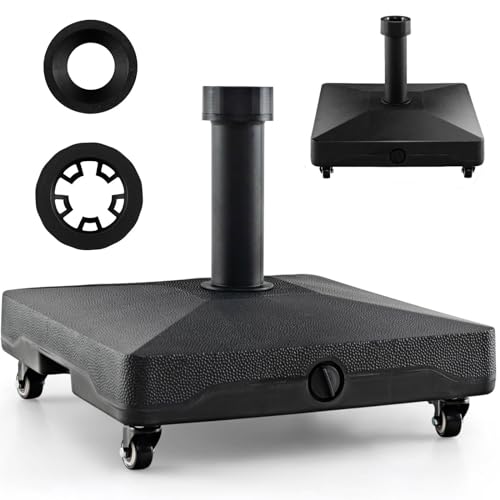 30kgガーデンパラソルベース、45CM水と砂入りパティオアンブレラスタンド、ユニバーサルホイール4個とレシーバー2個付き、屋外用ラウンドサンシェードスタンド