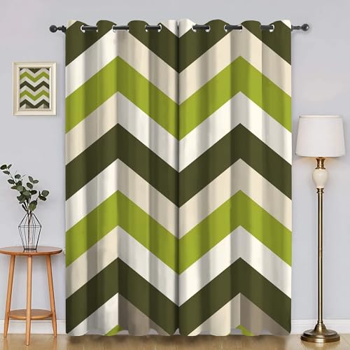 117 x 160 cm Cortinas Opacas con Ojales de Ondas Verdes Patrones GeoméTricos Cortina con Aislamiento Térmico, para Dormitorio, Sala de Estar y Cocina 2 Paneles &D3700