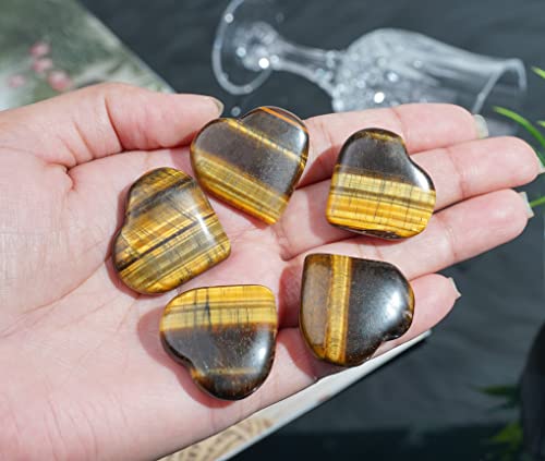 Crocon Geschenk für Frauen Tigerauge Herzstein (5er-Set) Kristalle Glücksbringer für Liebe & Glück Spirituelle Geschenke für Freundin Herzdeko Edelstein Heilstein für room decor & thanksgiving.