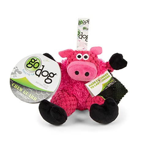 Image of goDog Checkers Just for Me Sitting Pig Squeaky Plush Dog Toy, Chew Guard Technology - Pink, Mini