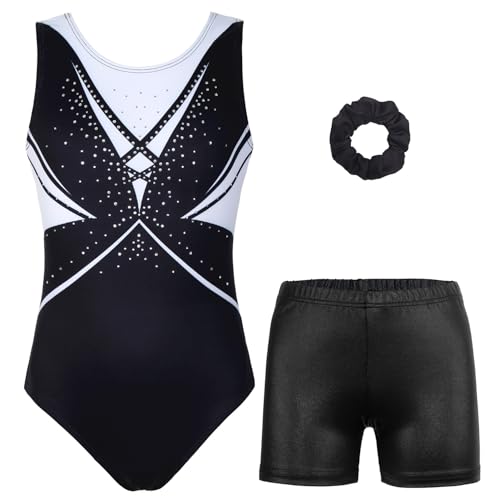 Image of MODAFANS Leotards for Girls Gymnastics with Shorts Dance unitards Tumbling Biketards with Hair Scrunchie for3-13T