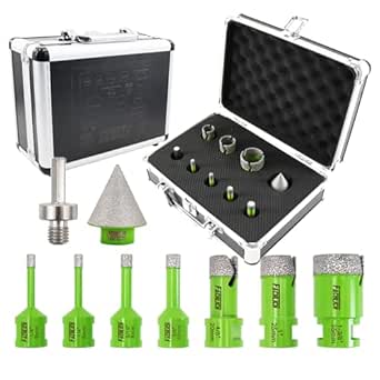 Diamond Drill Bit FACHLICH Diamond Core Drill Bits Set - 20/25/35/50mm 20F Tile Hole Saw Kit With 2" Diamond Beveling Chamfer Bits For Porcelain Ceramic Tile Granite Marble(6PCS Diamond Drill Bits For