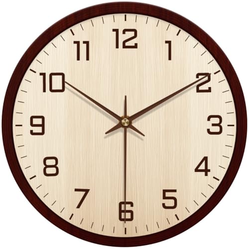 Image of STAR WORK Silent Non-Ticking Wall Clock 12 inch Inch Analog Clock & LCD Display | Calendar Date, Day, Temperature, Operated Decorative Clock for Living Room, Kitchen, Bedroom,Office (Cream Brown)