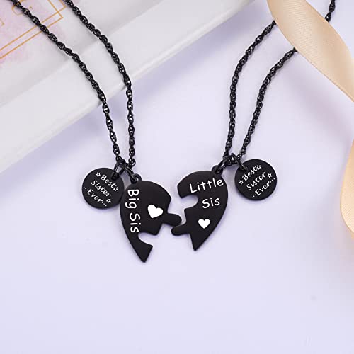 Ralukiia Big and Little Sister Matching Heart Necklace Set for 2, Best Sister Ever Gifts, Birthday Jewelry for Lil Sis Big Sis3