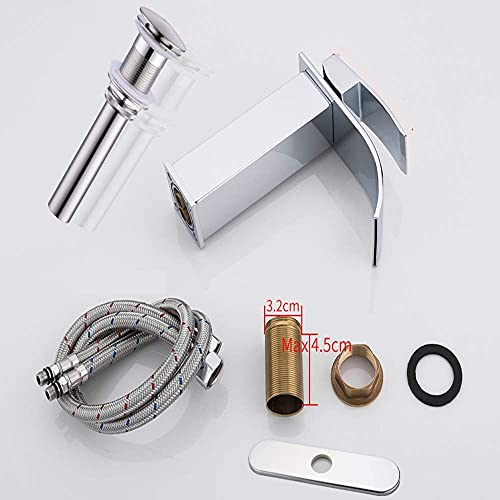 Hihia Chrome Bathroom Faucet Waterfall Spout Single Handle Silver With Deck Pop Drain Commercial Modern Lavatory Deck Mount Basin Washbasin Faucet With Deck (One Or 3 Hole) #TOP7