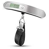 BROMECH Digital Luggage Scale, 110lbs Hanging Baggage Scale, Portable Suitcase Weighing Scale, Travel Luggage Weight Scale with Hook, Strong Straps for Travelers, Battery Included, Silver