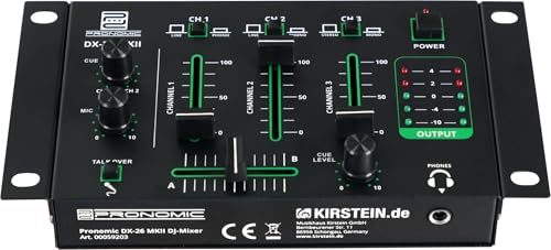 Pronomic DX-26 MKII DJ-Mixer - 3-Kanal Mischer mit Cue-Funktion - 2x Line/Phono-Kanal - Mikrofon- und Kopfhöreranschluss