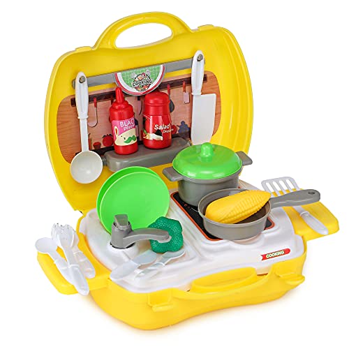 Image of Webby Kitchen Play Set with Foldable Suitcase, Game Toy Kit, Compact Kitchen Accessories Pretend Play for 3 + Year Kids, Kitchen Set for Kids Girl