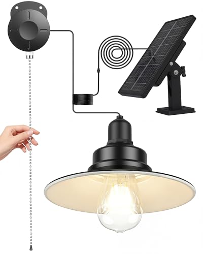 FabStyl Lampe Solaire Interieur Extérieur Avec Interrupteur à Tirette & Ampoules E27 Etanche IP65 Lampe Suspendue Éclairage Pour Jardin Pergola Chemins...