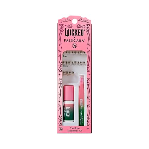 WICKED X FALSCARA False Eyelashes, ‘Winkie Country’, 8mm-10mm Natural Volume, Silver Glitter, Lash Extension Kit Includes Mini BOND NET WT 4.5 g (0.15 oz.), Mini Applicator, & 10 Lash Clusters